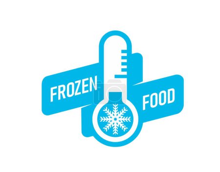 Illustration for Frozen food icon, ice crystal label or badge. Isolated vector sticker, features snowflake or frost and thermometer symbol for product packages or frosty cold preservation items in blue or white colors - Royalty Free Image