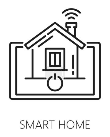 Illustration for Real estate icon of smart home, house apartment rent and residential property sale, vector outline. Real estate mortgage or rental service line symbol of smart house for developer construction - Royalty Free Image