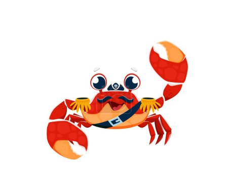 Illustration for Cartoon funny crab animal pirate character. Isolated vector fearsome filibuster personage, Its claws are ready for adventure on sandy shores, eyes gleaming with mischief, epitomizing spirit of the sea - Royalty Free Image