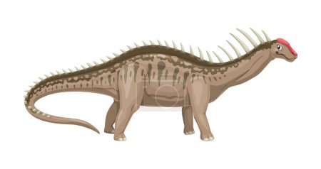 Illustration for Cartoon dicraeosaurus dinosaur character. Isolated vector herbivorous, late jurassic dino characterized by a short neck with distinctive spiked vertebrae, stout body, and relatively small head - Royalty Free Image