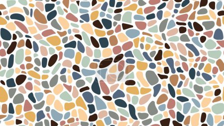 Illustration for Mosaic gravel and pebble stone seamless pattern for floor tile, vector background. Color ceramic gravel or cobblestone pebbles mosaic pattern with soft shape stones in abstract irregular background - Royalty Free Image