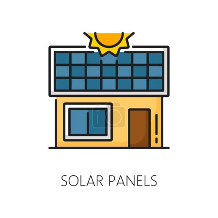 Photo for House solar panel, real estate thin line color icon. Clean energy generation outline pictogram, ecological electricity technology or real estate property linear icon with solar panel on house roof - Royalty Free Image