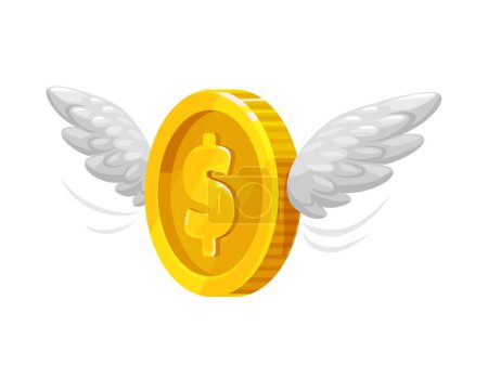 Ilustración de Moneda de oro 3d con alas destellos, que simboliza la prosperidad y la libertad. El oro vectorial aislado que vuela la moneda del dólar significa el potencial para el crecimiento financiero, la fortuna y las oportunidades crecientes - Imagen libre de derechos