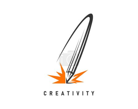 Illustration for Creative idea pencil icon for creativity and graphic design studio, vector emblem. Pencil comet and idea burst explosion line icon for creative innovation, advertising agency or architect designer - Royalty Free Image