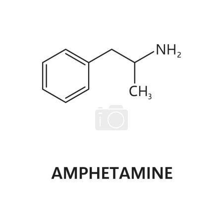 Illustration for Amphetamine structure, synthetic drug molecule formula. Illegal substance atomic composition, addictive narcotic chemical formula or synthetic Amphetamine drug molecule vector formula - Royalty Free Image
