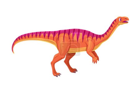 Ilustración de Personaje de dinosaurio Lufengosaurus de dibujos animados. Dino herbívoro Jurásico temprano vectorial aislado, con una cabeza pequeña, cuello largo y cola, que posee una postura bípeda. Personaje reptil animal prehistórico - Imagen libre de derechos