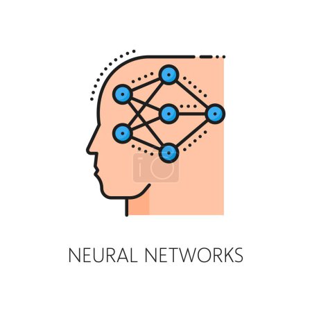 Icono de redes neuronales, inteligencia artificial y aprendizaje automático, línea de color vectorial. Icono de inteligencia artificial y red neuronal artificial del intelecto digital humano y AutoMl para la tecnología de neurociencia