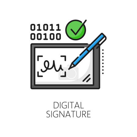 Signature numérique icône d'identification, de reconnaissance ou de vérification biométrique. Signal vectoriel isolé, garantissant l'intégrité et l'authentification des documents dans les transactions numériques, renforçant la confiance et la confidentialité