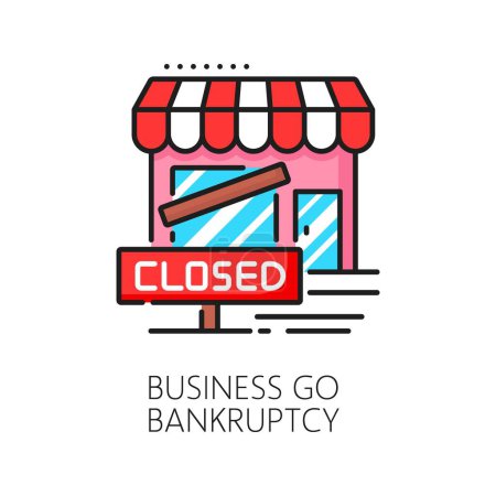Business go bankruptcy color line icon, economic crisis and money loss, downturn symbol. Closed store, kiosk, or shop building. Isolated vector linear sign of financial distress, fail and bankruptcy