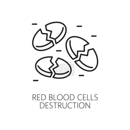 Illustration for Hematology line icon. Anemia symptom, physical disease vector outline sign of red blood cells destruction, lack of hemoglobin, oxygen transport disorder. Anemia symptom symbol with blood cells - Royalty Free Image