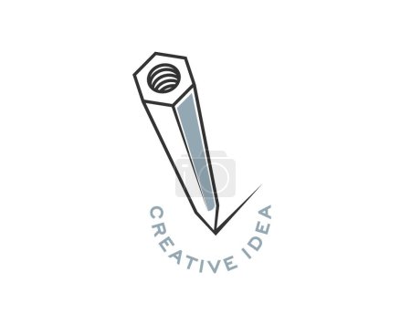 Illustration for Creative idea pencil icon of architect and industrial design. Architecture, building and construction technology vector symbol of pencil with fastening nut isolated sign of architect design studio - Royalty Free Image