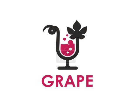 Grape wine icon of wineglass and vine leaf for winery or winemaking company, vector symbol. Wine glass with grape vine emblem for bottle label or vineyard and alcohol drink and juice beverage sign