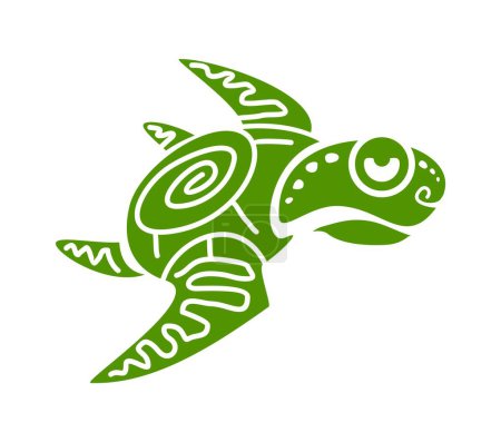 Ilustración de El símbolo de tótem azteca maya tortuga representa longevidad, sabiduría y estabilidad. Signo sacro de tortuga verde vectorial aislado o tatuaje con adornos, que encarna la esencia duradera de la tierra y el agua - Imagen libre de derechos