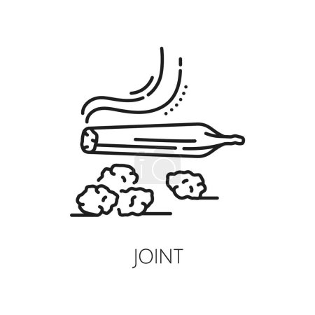 Ilustración de Cannabis joint line icon of marijuana CBD or weed extract, vector symbol. Cigarrillo medicinal de cannabis sativa o marihuana para tienda de cannabis, CBD medicinal y tratamiento de la salud - Imagen libre de derechos