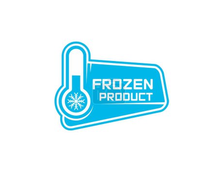 Frozen food icon of ice crystal label for product and keep cold vector badge. Frozen food stamp for fresh refrigerated meat, fish or seafood package with thermometer and snowflake icon