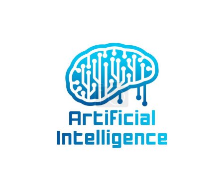 Téléchargez les illustrations : Icône IA Intelligence Artificielle avec machine informatique cerveau avec circuit imprimé, emblème vectoriel. Signe technologique d'intelligence artificielle futuriste du cerveau numérique pour l'intelligence artificielle ou la technologie de la machine mentale - en licence libre de droit