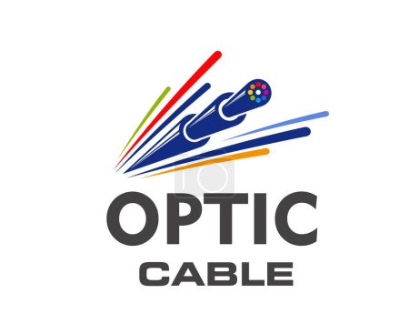 Illustration for Fiber optic cable icon. Isolated vector emblem for internet connection, telecommunication technology and networking. Dynamic wire or cord with colorful lines convey speed and broadband data traffic - Royalty Free Image