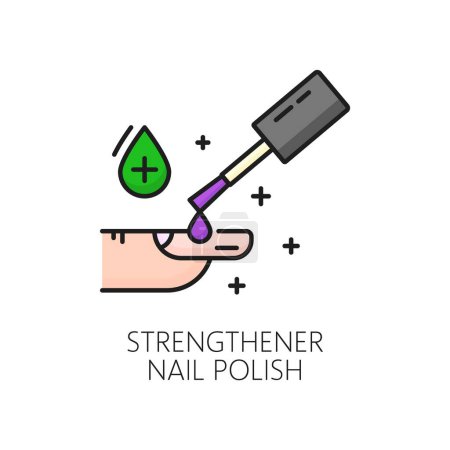 Illustration for Nails strengthener polish and manicure color line icon for hands care, outline vector. Fingernail beauty or treatment and nail care line pictogram of nail strengthening remedy for nails repair - Royalty Free Image