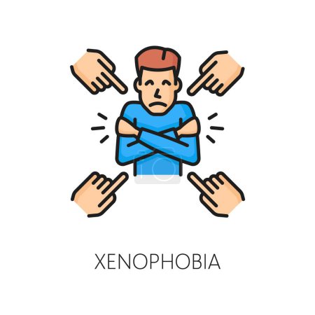 Human phobia icon, xenophobia or fear of unknown people, vector color line. Mental health and psychology problems or mind disorder phobia icon of xenophobia or fear reaction ob being strange