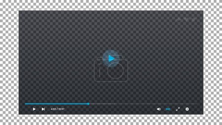 Ilustración de Interfaz transparente del reproductor de vídeo. Diseño de la aplicación de pantalla de vídeo, interfaz de usuario del reproductor de flujo web o superposición de panel de control de audio en vivo. Pantalla de streaming de medios en línea interfaz transparente - Imagen libre de derechos