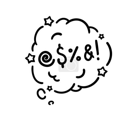Illustration for Comic swear speech bubble, aggressive expletive curse, hate angry talk. Isolated vector monochrome dialogue cloud, explode with bold, expressive typography, adding a raw edge to amplifying emotion - Royalty Free Image