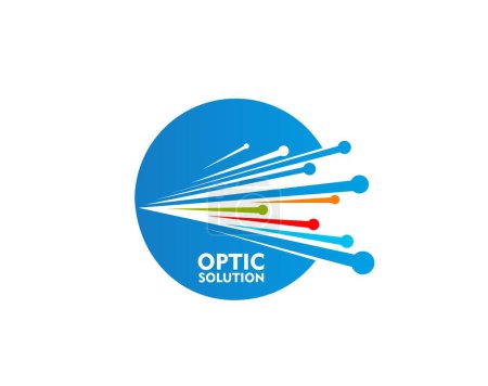 Fiber optic cable icon. Isolated vector emblem with stylized dynamic wires in blue circle. Symbol of telecommunication, data traffic transmission and connectivity or high-speed internet connection