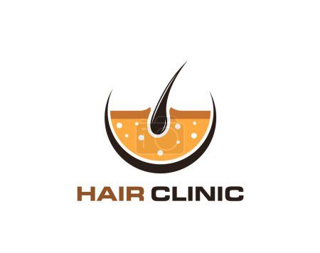 Illustration for Hair clinic, dermatology icon, follicle grow. Isolated vector emblem of follicle transplant beauty service, trichology medical treatment, skin rejuvenation and expert care for scalp and hair health - Royalty Free Image