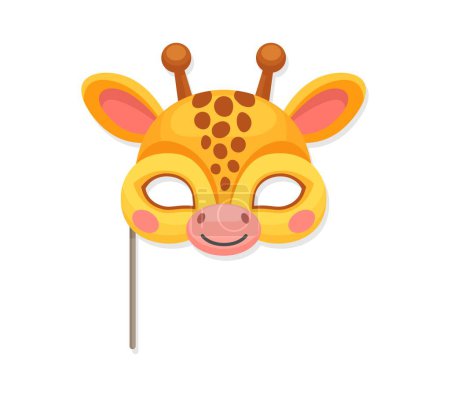 Karneval Giraffenmaske für Kinder Geburtstagsparty Kostüm, Vektor Cartoon Tiergesicht. Lustige Giraffenschnauzenmaske am Stock für Kindergeburtstagsmaskerade Festival-Requisiten und fröhliches Zoo-Tiergesicht-Kostüm