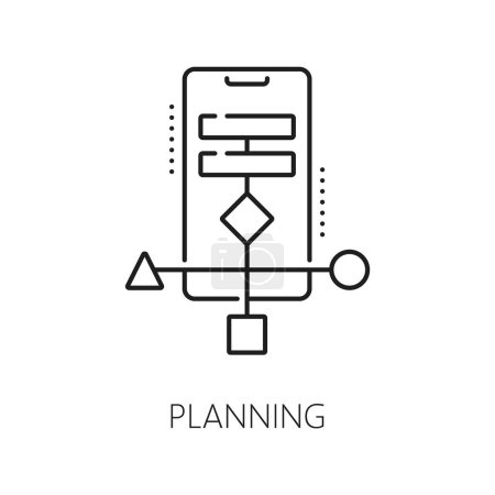 Illustration for Planning, web app develop and optimization icon for mobile application programming, line vector. Web app UX and UI design and user interface software development pictogram in digital project planning - Royalty Free Image