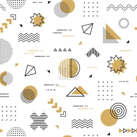 Photo for Hipster Memphis pattern of abstract geometric shapes and minimal line figures, vector background. Retro vintage or modern Memphis seamless pattern with triangle, circle and wave line or dots pattern - Royalty Free Image