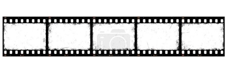Grunge film reel strip, isolated movie filmstrip. Vintage vector slide frame with grainy texture on white background. Photo negative picture or cinema slide with scratched borders, retro photography