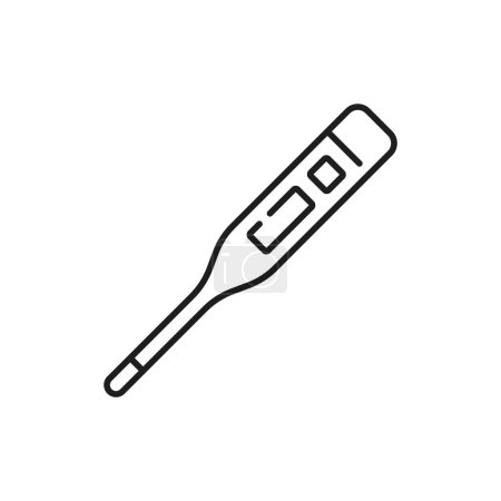 Illustration for Pharmacy electronic thermometer thin line icon. Pharmacy or drugstore, medicine equipment and hospital health care aid outline vector pictogram. Pharmaceutical linear symbol or icon - Royalty Free Image