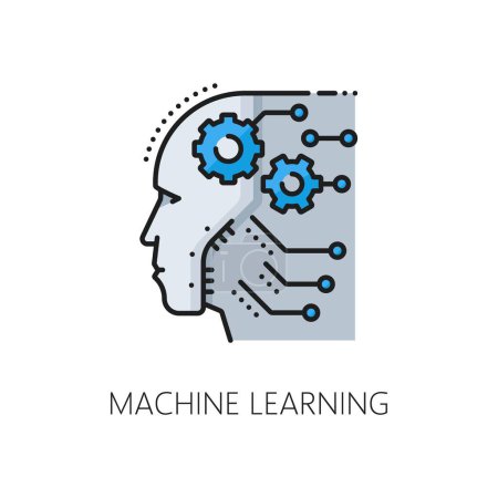 Machine learning color line icon of AI artificial intelligence neural network, isolated vector. AI robot brain or artificial intelligence smart mind learning technology for autoML and neuroscience