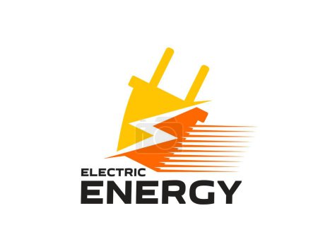 Illustration for Electric energy icon featuring stylized plug merging into a dynamic lightning bolt, symbolizing power, efficiency and modern electrical solutions. Isolated vector emblem in red and orange colors - Royalty Free Image