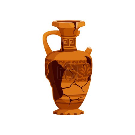 Ancient broken pottery and vase. Old ceramic cracked pot and jug. Isolated vector fragmented vessel of forgotten civilizations, adorned with faded, intricate patterns and cracked earthenware pieces
