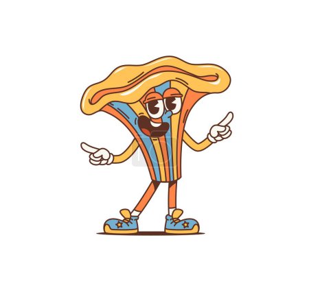 Cartoon Retro Pilz groovy Charakter. Isolierte Vektor-Hippie-psychedelische Pilzpersönlichkeit mit lebendigem regenbogenfarbenen Stumpf und welliger Kappe. Skurrile Trippy Pilz verströmt nostalgisch funky Vibe