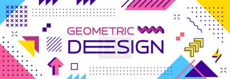Photo for Abstract geometric modern Memphis banner with minimal line shape patterns, vector background. Retro or modern Memphis banner with simple figures of triangle, circle and wave line or dots halftone - Royalty Free Image