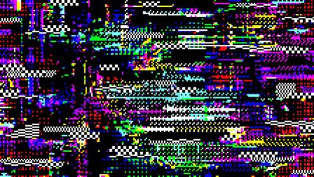 Téléchargez les illustrations : Retro pixel bruit glitch fond abstrait avec motif bruyant. Vector glitched fond pulsant avec des distorsions colorées et des artefacts numériques. Écran de moniteur avec erreur informatique ou bug - en licence libre de droit