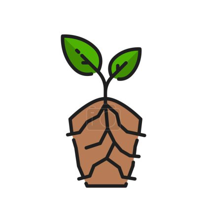 Illustration for Plant sprout line icon, soil with seed, sprig and green leaves. agriculture horticulture and agronomy vector symbol. Tree growth, plants seedling for garden farming, nature or greenhouse seed and soil - Royalty Free Image