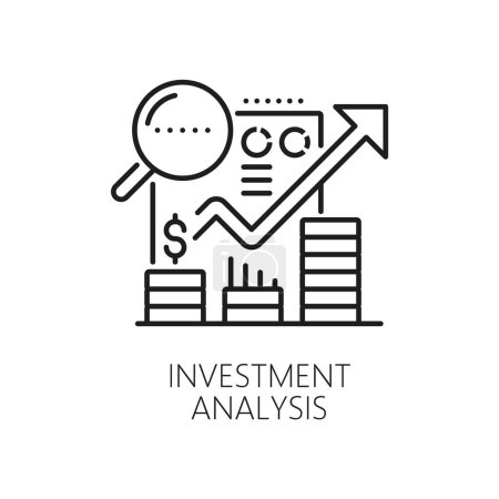 Téléchargez les illustrations : L'icône de la ligne d'analyse des investissements, signe vectoriel, comporte un graphique simplifié ou un symbole graphique, avec une tendance à la hausse et des points de données, résumant le concept d'évaluation des investissements financiers au fil du temps - en licence libre de droit