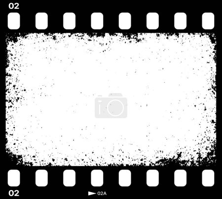 Ilustración de Película grunge vieja tira de película, vector vintage película tira textura. Marco de carrete de celuloide, foto negativa o diapositiva de cine con borde rayado, fotografía retro aislada sobre fondo blanco - Imagen libre de derechos