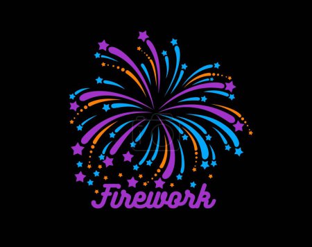 Téléchargez les illustrations : Carnival firecracker and firework icon, birthday party confetti and fiesta holiday event sparkler vector symbol. Festive firework explosion, blue and purple firecracker with star lights and sparkles - en licence libre de droit