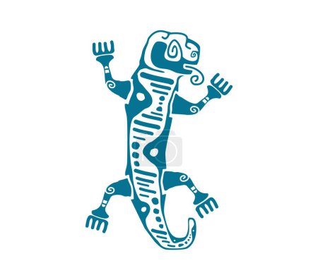 Téléchargez les illustrations : Totem mayas lézard aztèque symbole de régénération, de résilience, d'agilité, de renouvellement et d'adaptabilité. Signe vectoriel isolé orné de motifs complexes, incarne la connexion spirituelle et l'équilibre cosmique - en licence libre de droit