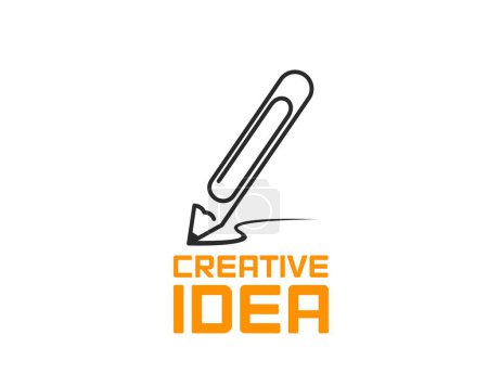Photo for Design and education creative idea pencil icon. Vector paper clip pencil isolated symbol of smart solution, bright idea, knowledge and technological innovation. Marketing company sign with stationery - Royalty Free Image