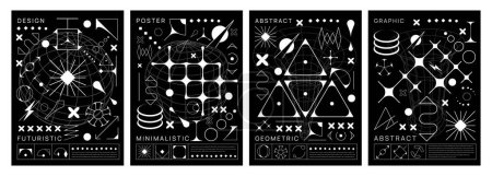 Photo for Brutal Y2K posters with abstract geometric shapes, vector cover templates. Y2K poster backgrounds with retro or modern brutal geometric elements, minimalistic line figures and futuristic shapes - Royalty Free Image