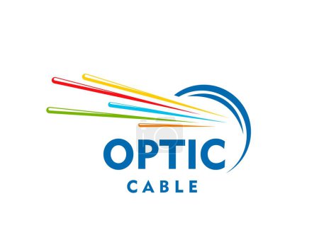 Photo for Fiber optic cable icon. Isolated vector emblem with colorful dynamic wire linea in blue circle. Symbol of high-speed internet connection, telecommunication, data traffic transmission and connectivity - Royalty Free Image
