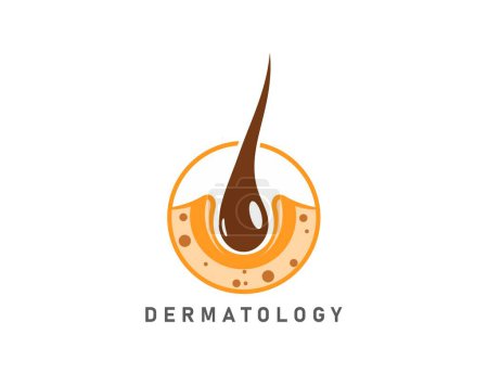 Illustration for Hair clinic icon of dermatology and trichology medicine for follicle grow, vector emblem. Hair care salon, cosmetic treatment and transplantation and trichologist clinic symbol of hair follicle growth - Royalty Free Image