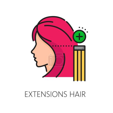 Photo for Hair extensions care and treatment line color icon. Haircare cosmetology treatment outline pictogram, hair health styling and grow product, spa salon bathroom cosmetics linear vector symbol or icon - Royalty Free Image