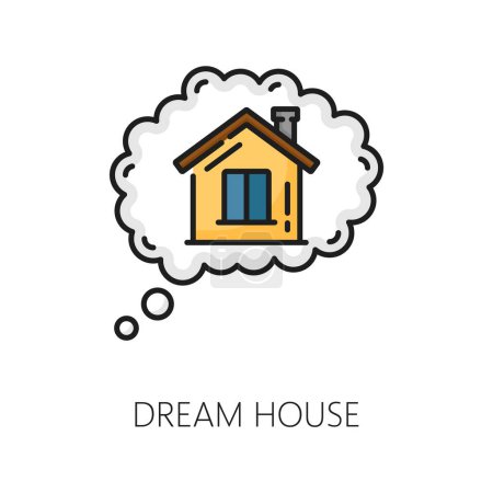 Illustration for Dream house icon, real estate and apartments rent mortgage, vector color line. Residential property purchase outline icon, mortgage loan or real estate development and construction of dream house - Royalty Free Image