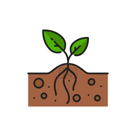 Illustration for Agriculture spring sprout leaves, agronomy soil seedling, horticulture green plant seed linear icon. Farming harvest cultivation, gardening germination thin line vector symbol with growing plant - Royalty Free Image